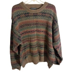 90's Men's Vintage Preswick & Moore Chunky Knit Fair Isle Crewneck Sweater XL